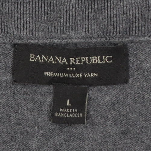 Banana Republic Men’s Grey L V-Neck Cotton Cashmere Pullover Jumper