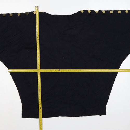 Jaeger Women’s Black XL Wool Batwing Pullover Gold Button Jumper