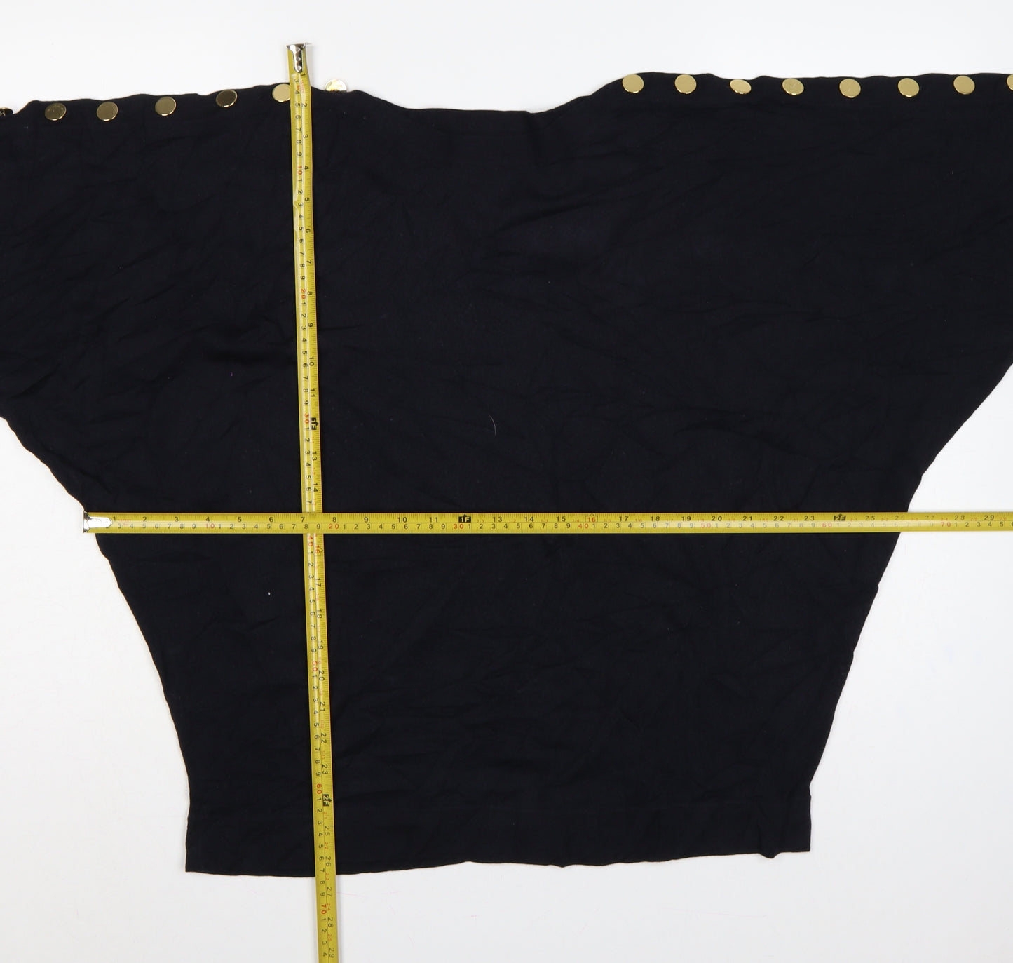 Jaeger Women’s Black XL Wool Batwing Pullover Gold Button Jumper