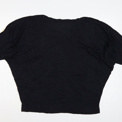 Jaeger Women’s Black XL Wool Batwing Pullover Gold Button Jumper