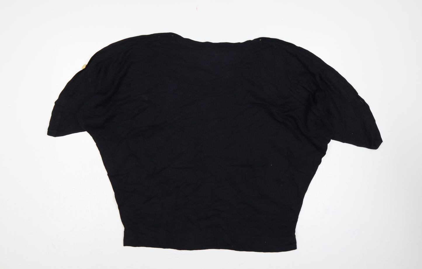 Jaeger Women’s Black XL Wool Batwing Pullover Gold Button Jumper