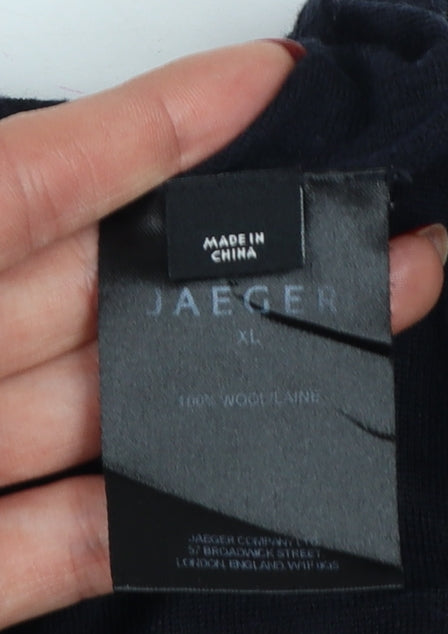 Jaeger Women’s Black XL Wool Batwing Pullover Gold Button Jumper