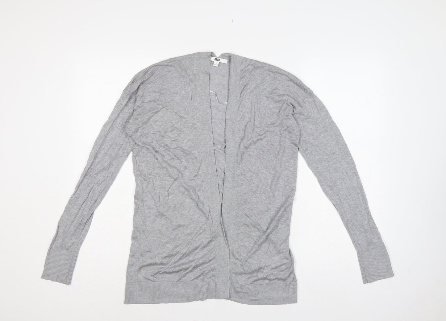Uniqlo Women Grey S Open V-Neck Lyocell Silk Knit Cardigan