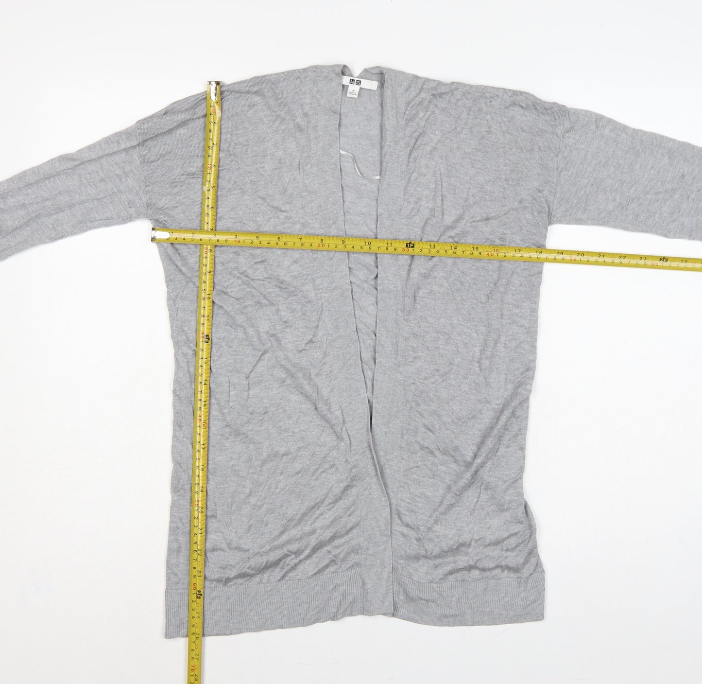Uniqlo Women Grey S Open V-Neck Lyocell Silk Knit Cardigan