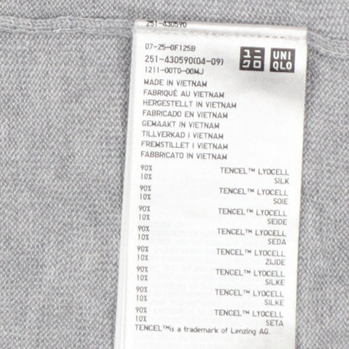 Uniqlo Women Grey S Open V-Neck Lyocell Silk Knit Cardigan
