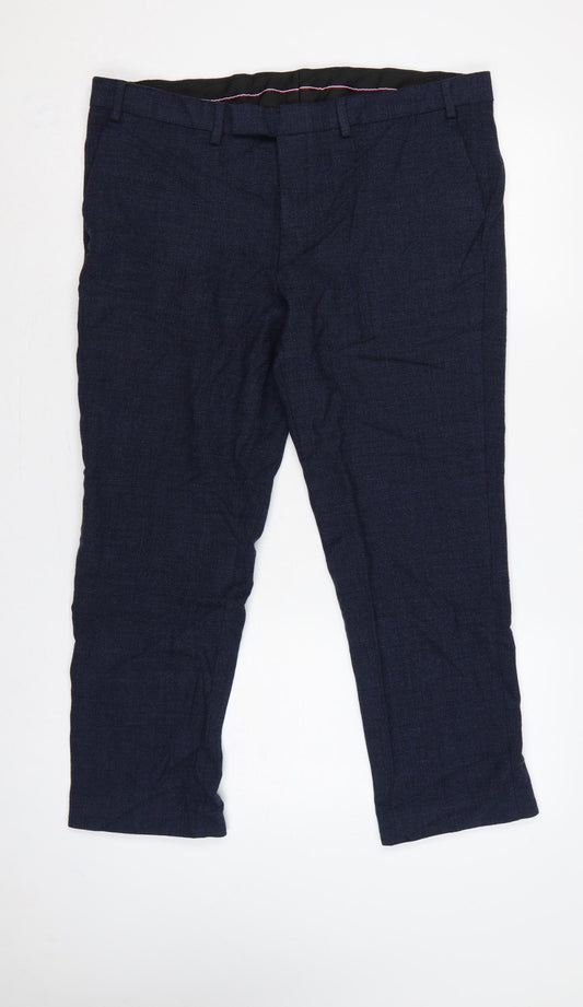 M&S Luxury Men’s Navy 38 Short Wool Blend Tailored Dress Trousers