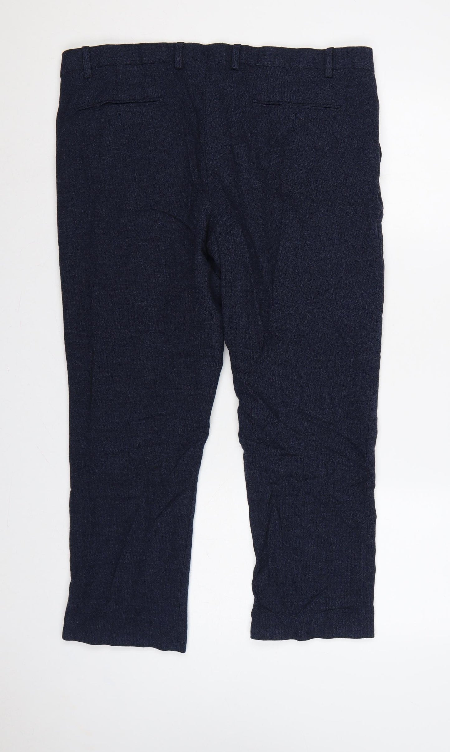 M&S Luxury Men’s Navy 38 Short Wool Blend Tailored Dress Trousers
