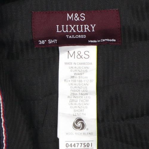 M&S Luxury Men’s Navy 38 Short Wool Blend Tailored Dress Trousers