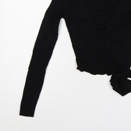 Divided H&M Women’s Black S Rib Knit V-Neck Wrap Jumper Tie Belt
