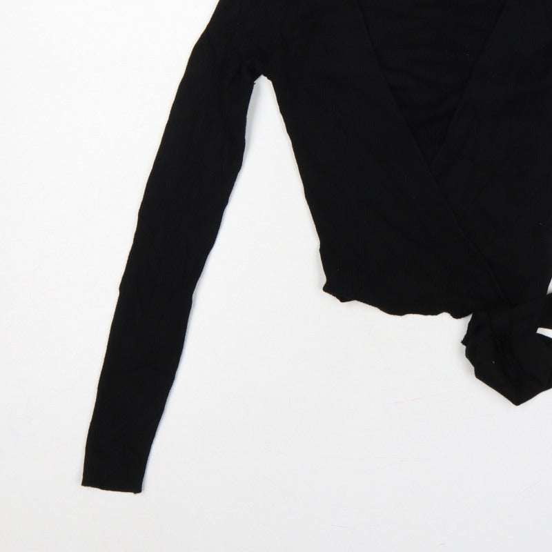 Divided H&M Women’s Black S Rib Knit V-Neck Wrap Jumper Tie Belt