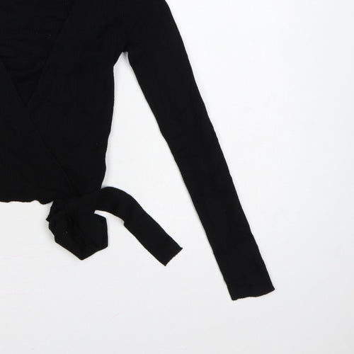 Divided H&M Women’s Black S Rib Knit V-Neck Wrap Jumper Tie Belt