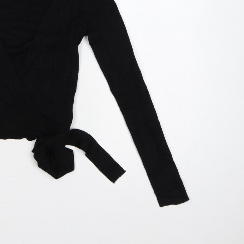 Divided H&M Women’s Black S Rib Knit V-Neck Wrap Jumper Tie Belt