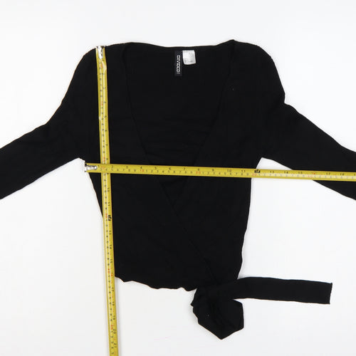 Divided H&M Women’s Black S Rib Knit V-Neck Wrap Jumper Tie Belt