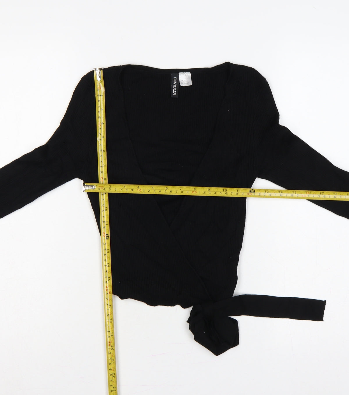 Divided H&M Women’s Black S Rib Knit V-Neck Wrap Jumper Tie Belt