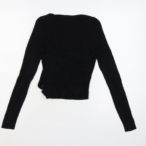 Divided H&M Women’s Black S Rib Knit V-Neck Wrap Jumper Tie Belt