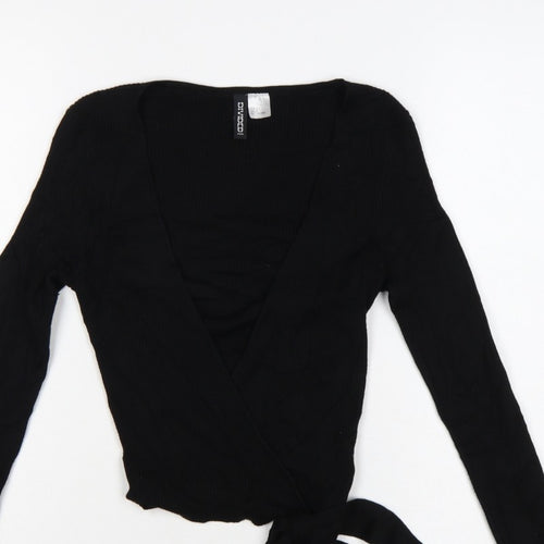 Divided H&M Women’s Black S Rib Knit V-Neck Wrap Jumper Tie Belt