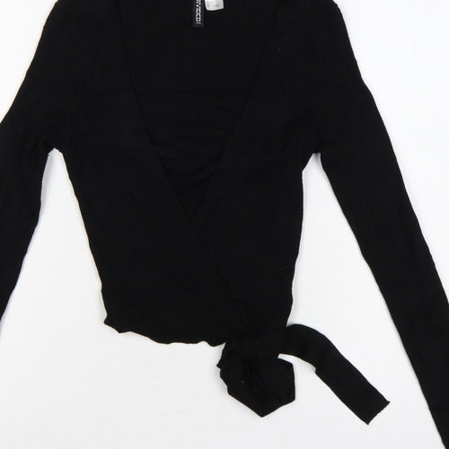 Divided H&M Women’s Black S Rib Knit V-Neck Wrap Jumper Tie Belt