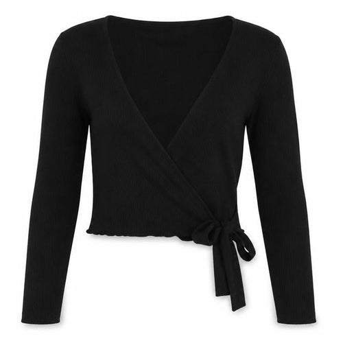 Divided H&M Women’s Black S Rib Knit V-Neck Wrap Jumper Tie Belt