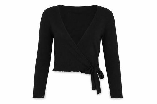 Divided H&M Women’s Black S Rib Knit V-Neck Wrap Jumper Tie Belt