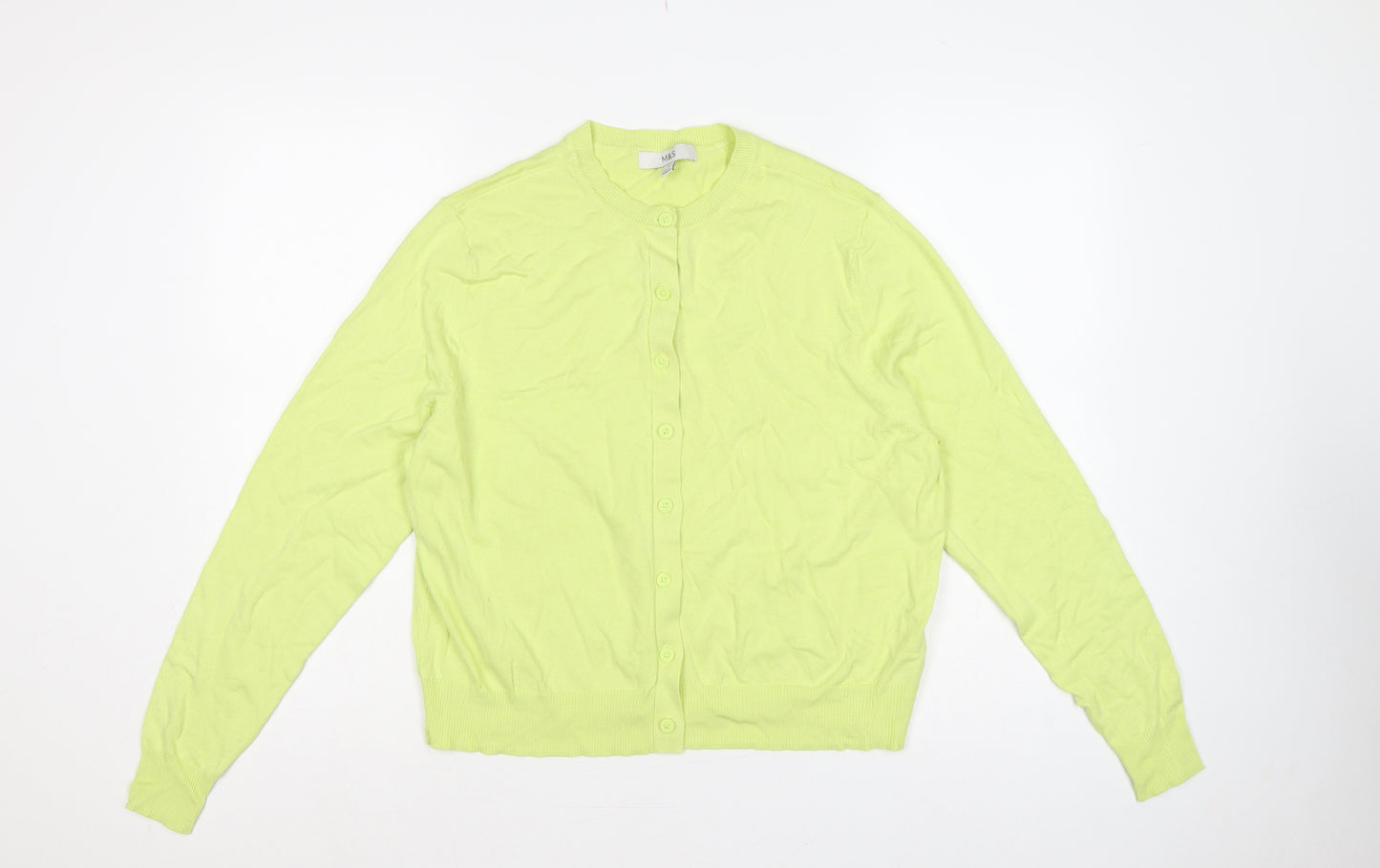 M&S Women Yellow Size 16 Lightweight Button Front Knit Cardigan