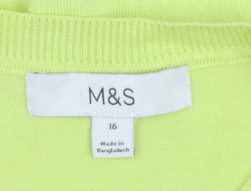 M&S Women Yellow Size 16 Lightweight Button Front Knit Cardigan