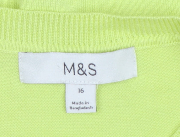 M&S Women Yellow Size 16 Lightweight Button Front Knit Cardigan