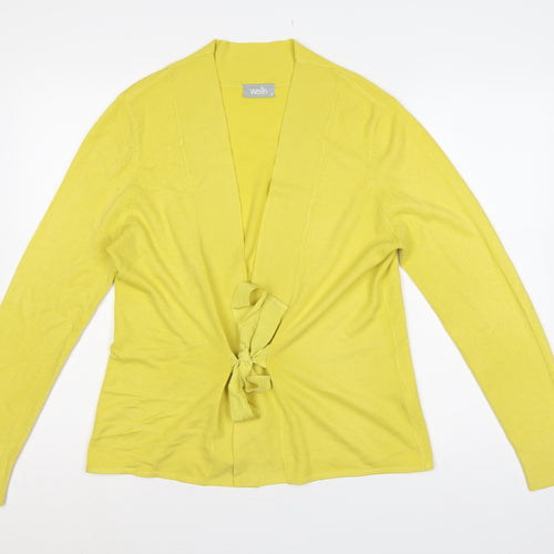 Wallis Women Yellow UK 16 Tie Belt Open Knit Wrap Cardigan Long Sleeve