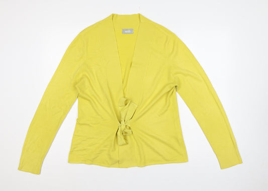 Wallis Women Yellow UK 16 Tie Belt Open Knit Wrap Cardigan Long Sleeve