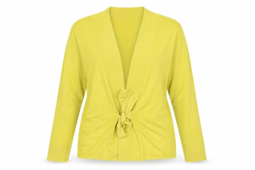 Wallis Women Yellow UK 16 Tie Belt Open Knit Wrap Cardigan Long Sleeve
