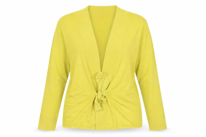 Wallis Women Yellow UK 16 Tie Belt Open Knit Wrap Cardigan Long Sleeve