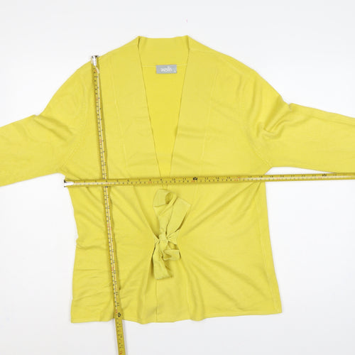 Wallis Women Yellow UK 16 Tie Belt Open Knit Wrap Cardigan Long Sleeve