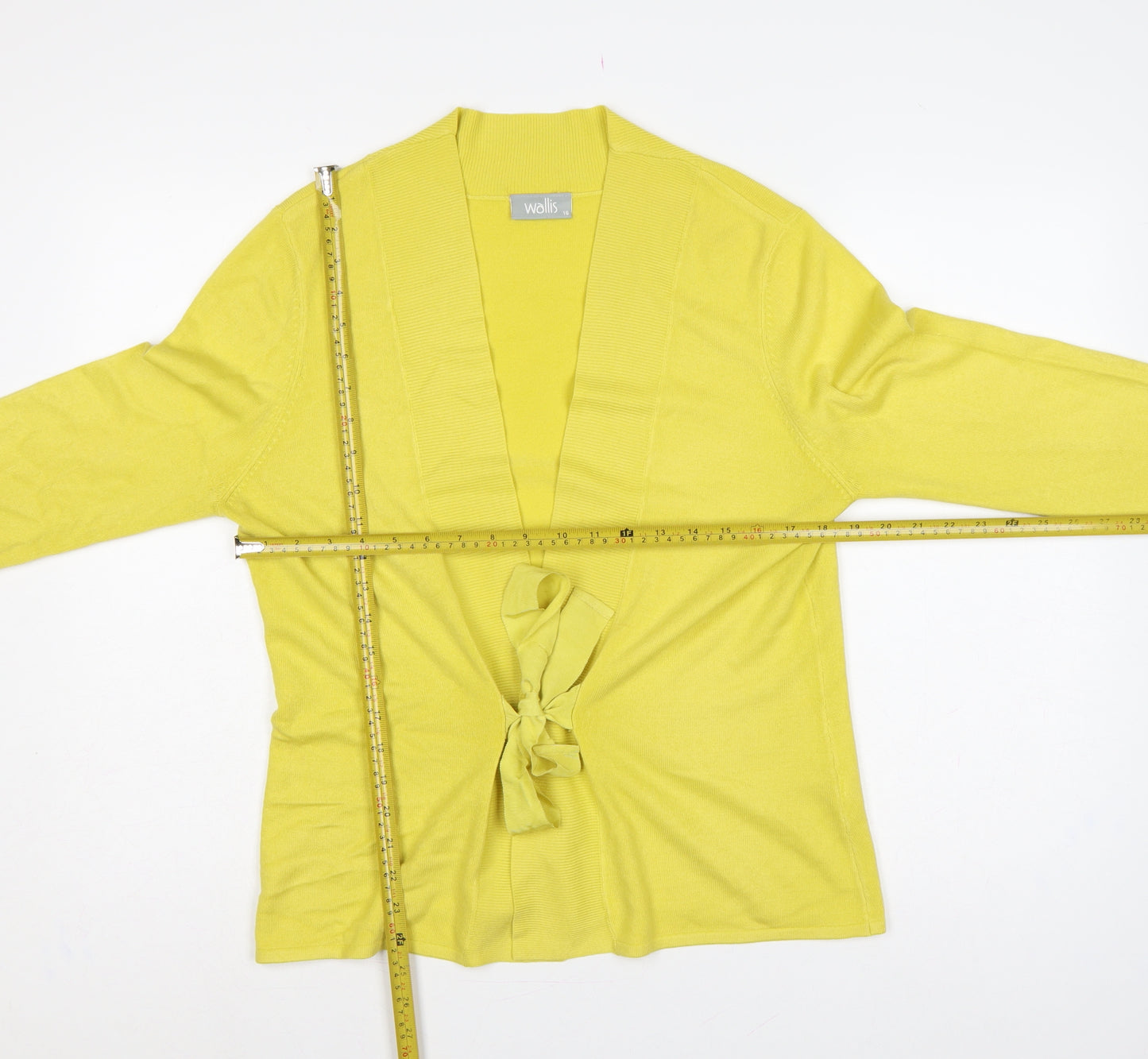 Wallis Women Yellow UK 16 Tie Belt Open Knit Wrap Cardigan Long Sleeve