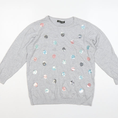 Bonmarché Women Grey Size 16 Sequin Polka Dot Knit Jumper
