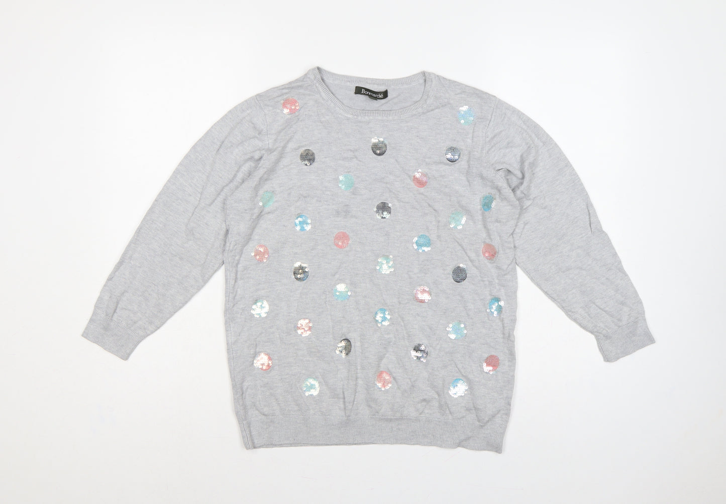 Bonmarché Women Grey Size 16 Sequin Polka Dot Knit Jumper