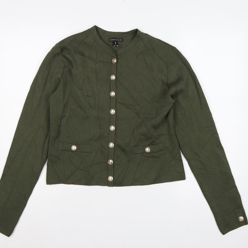 River Island Women Green UK 12 Military Button High Neck Cardigan