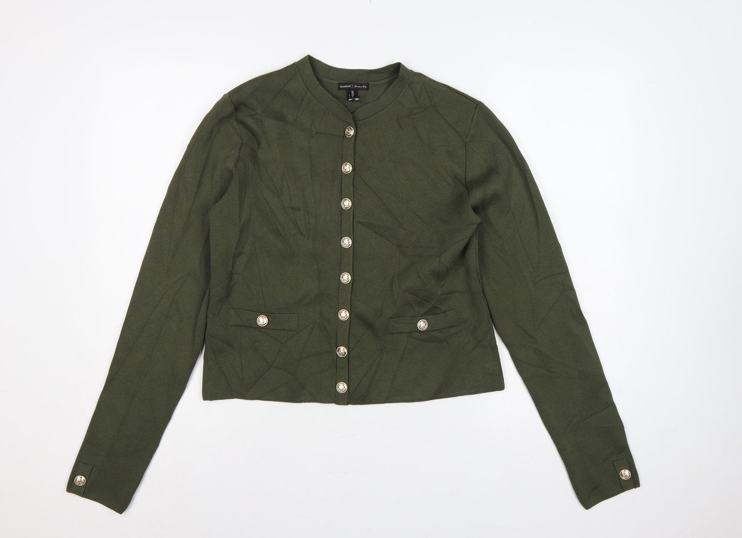 River Island Women Green UK 12 Military Button High Neck Cardigan