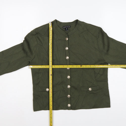River Island Women Green UK 12 Military Button High Neck Cardigan