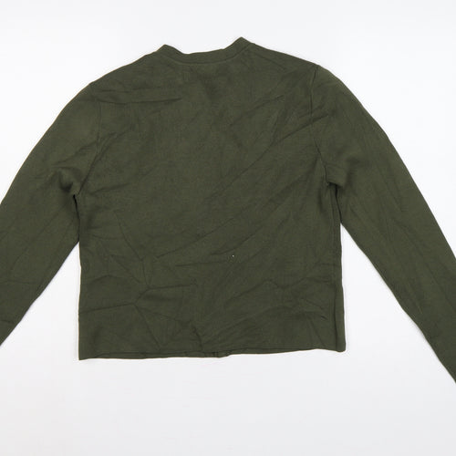 River Island Women Green UK 12 Military Button High Neck Cardigan