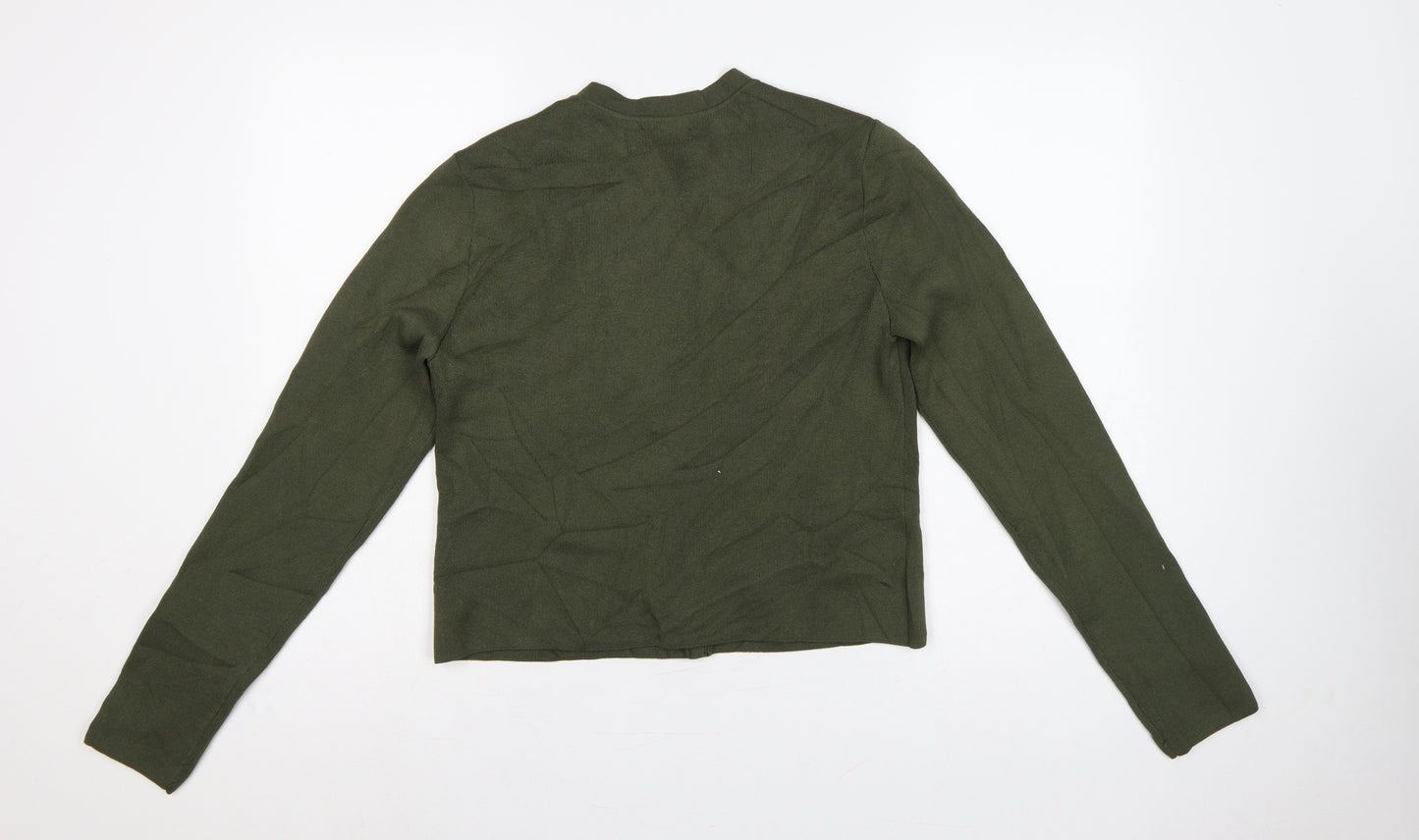 River Island Women Green UK 12 Military Button High Neck Cardigan