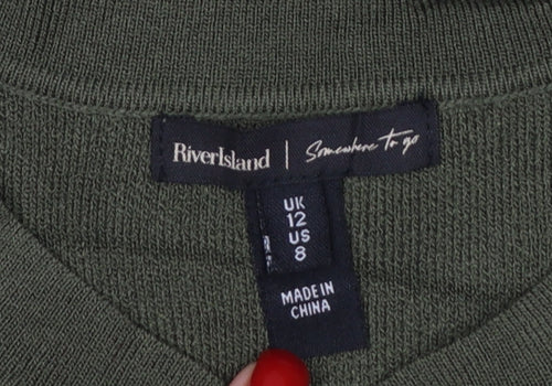 River Island Women Green UK 12 Military Button High Neck Cardigan