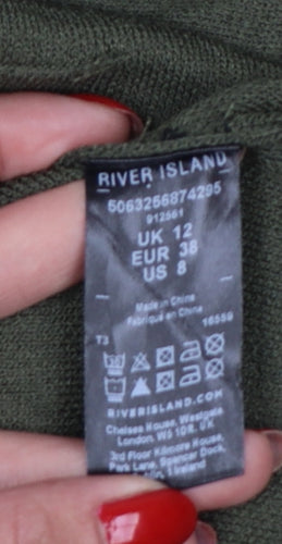 River Island Women Green UK 12 Military Button High Neck Cardigan
