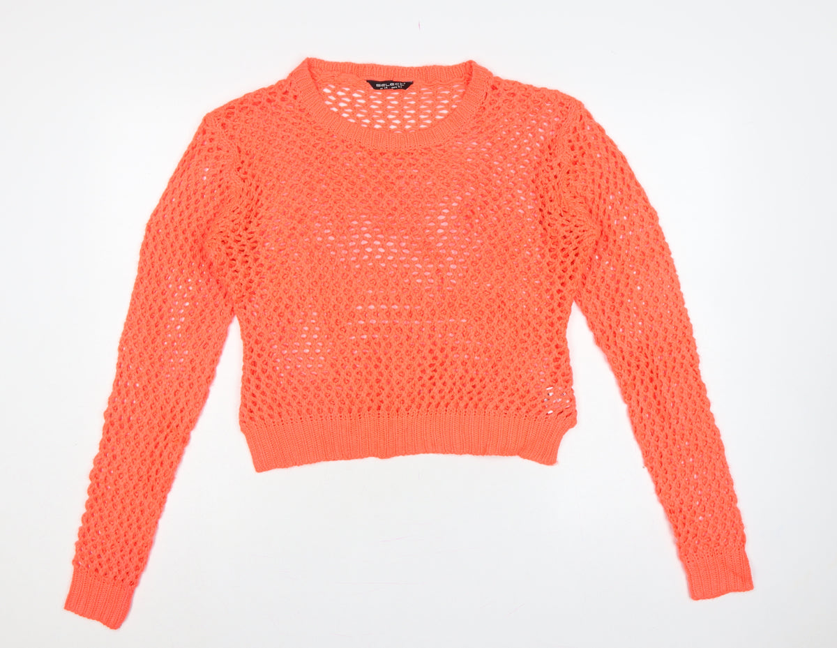Select Women’s Orange UK 14 Open-Knit Long Sleeve Pullover Jumper