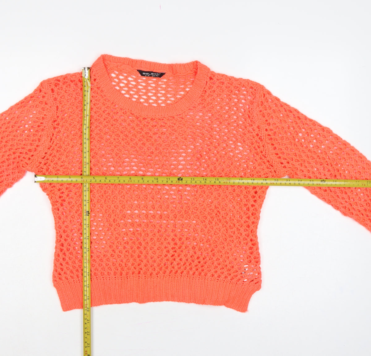 Select Women’s Orange UK 14 Open-Knit Long Sleeve Pullover Jumper