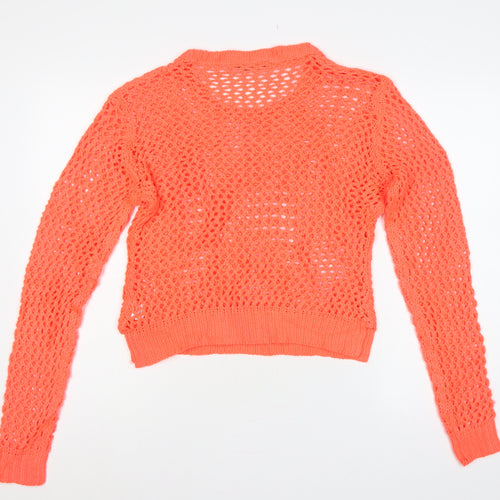 Select Women’s Orange UK 14 Open-Knit Long Sleeve Pullover Jumper