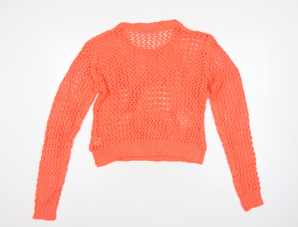 Select Women’s Orange UK 14 Open-Knit Long Sleeve Pullover Jumper
