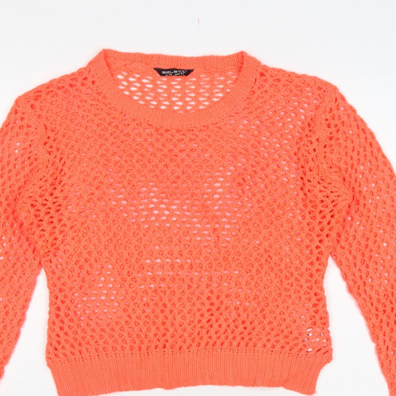 Select Women’s Orange UK 14 Open-Knit Long Sleeve Pullover Jumper