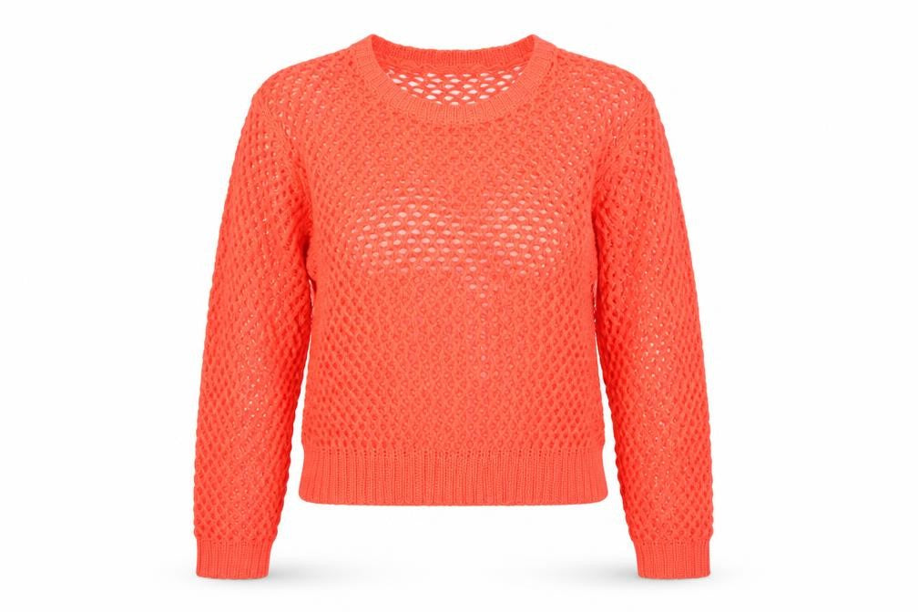 Select Women’s Orange UK 14 Open-Knit Long Sleeve Pullover Jumper