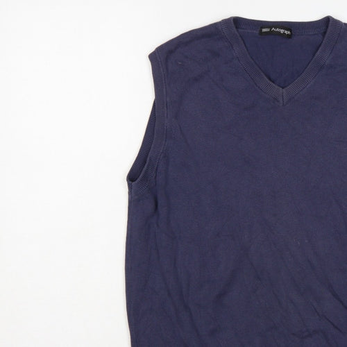 Marks and Spencer Autograph Men Blue M V-Neck Knit Jumper Vest