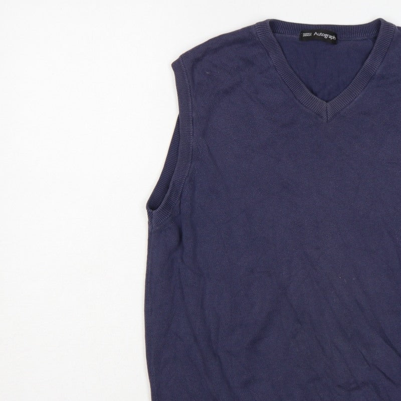 Marks and Spencer Autograph Men Blue M V-Neck Knit Jumper Vest