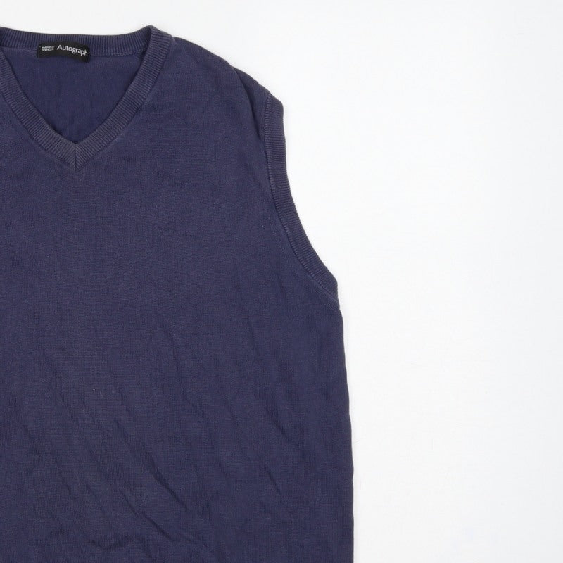 Marks and Spencer Autograph Men Blue M V-Neck Knit Jumper Vest